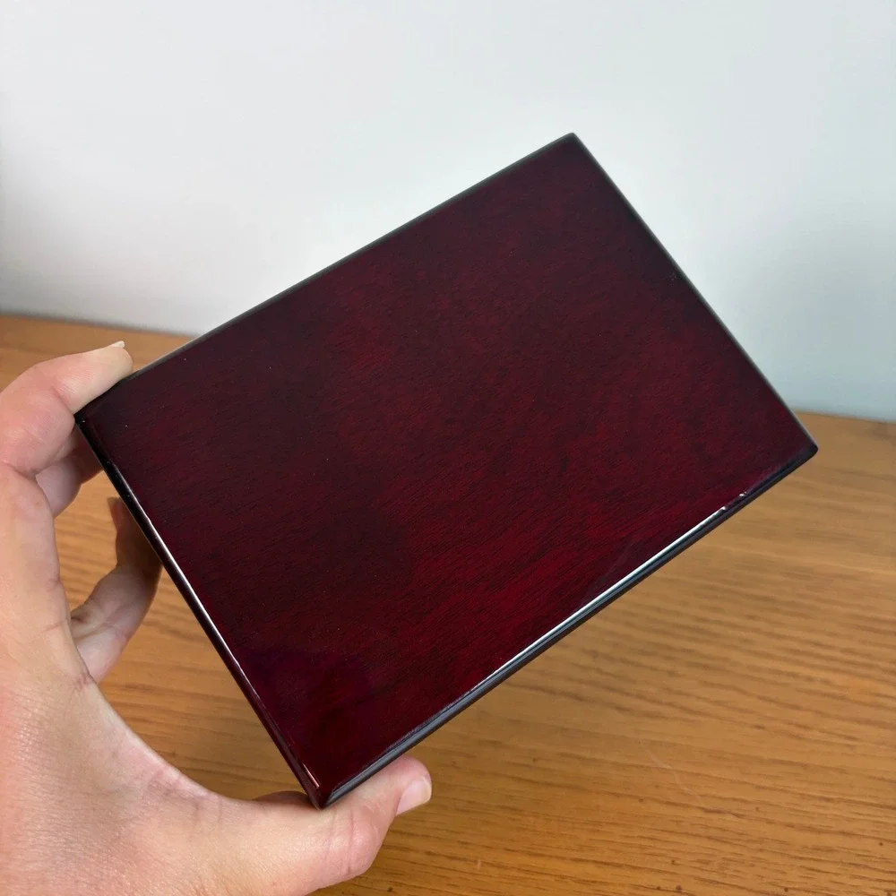 Gloss Finish  Cherry Wood Finish Jewelry Box Small Mirror Ring Organizer Box